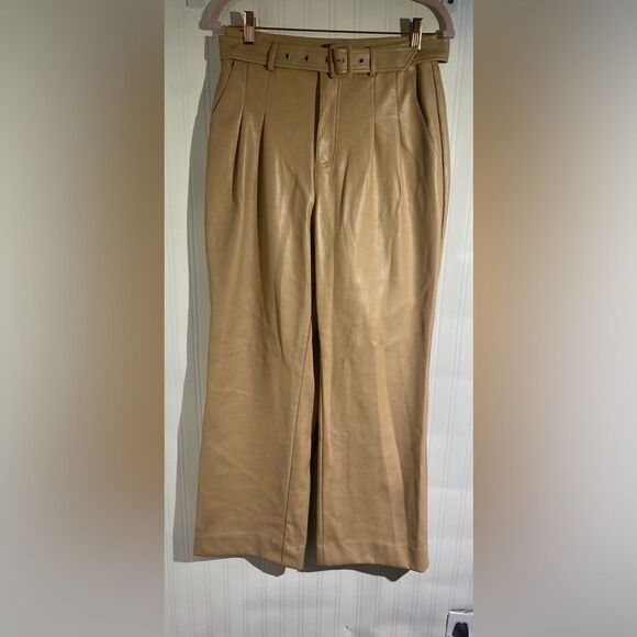 7 For All Mankind Vegan Leather Hi-Rise Belted Pants Cognac Sz S - Picture 2 of 6